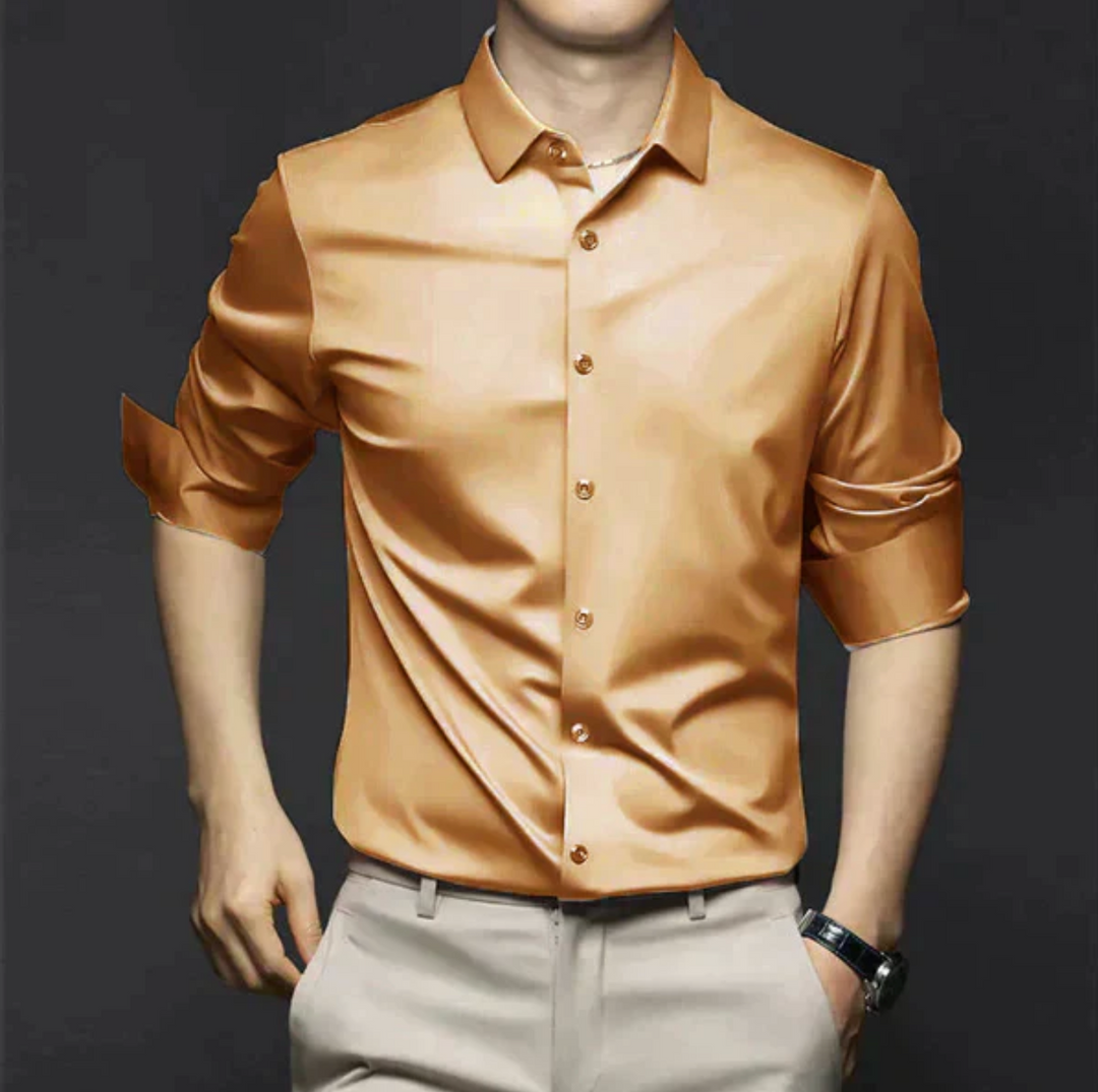 Męska koszula elegancka z długim rękawem – gładka koszula casual biznesowa slim fit