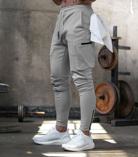 Męskie spodnie sportowe slim fit – elastyczne spodnie treningowe z kieszeniami i zamkami