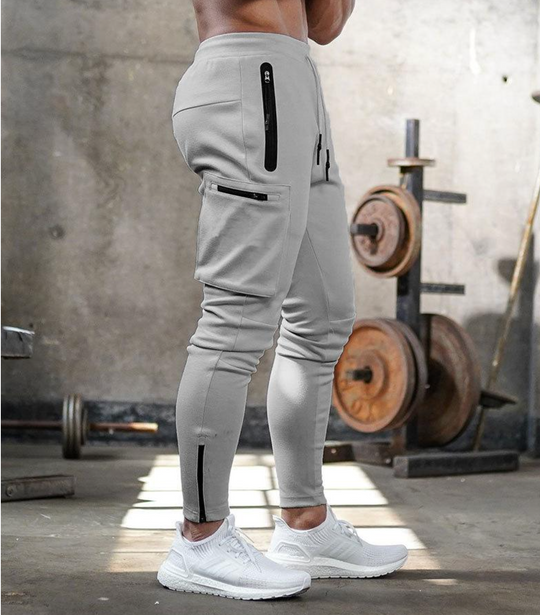 Męskie spodnie sportowe slim fit – elastyczne spodnie treningowe z kieszeniami i zamkami