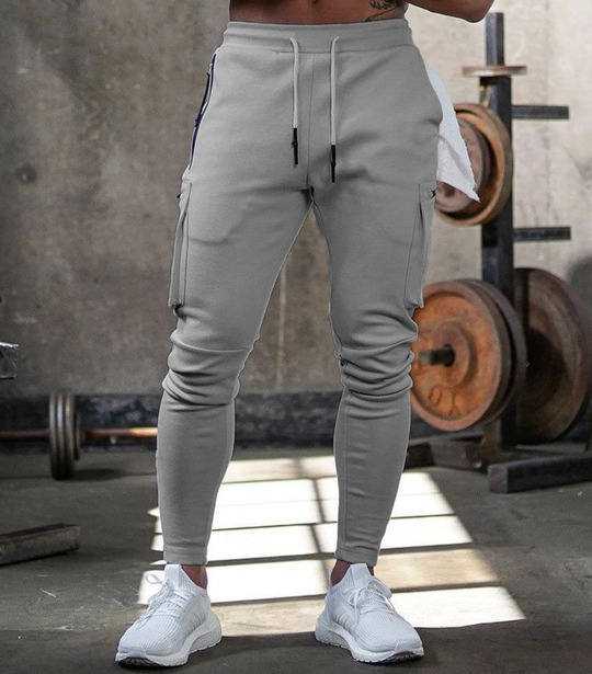 Męskie spodnie sportowe slim fit – elastyczne spodnie treningowe z kieszeniami i zamkami