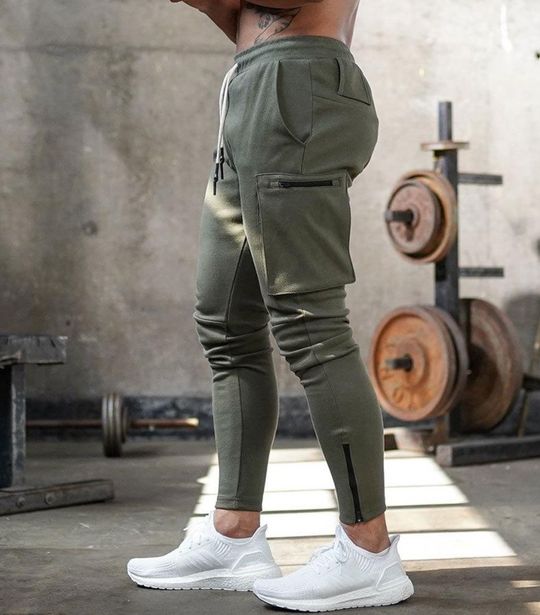 Męskie spodnie sportowe slim fit – elastyczne spodnie treningowe z kieszeniami i zamkami