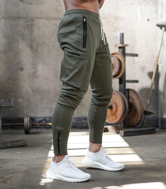 Męskie spodnie sportowe slim fit – elastyczne spodnie treningowe z kieszeniami i zamkami
