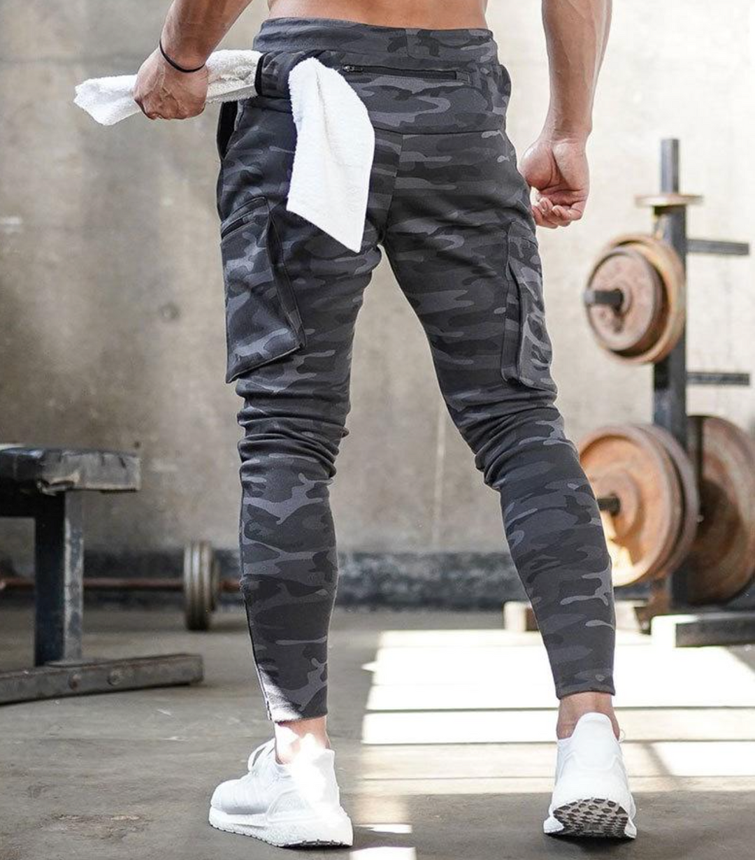 Męskie spodnie sportowe slim fit – elastyczne spodnie treningowe z kieszeniami i zamkami