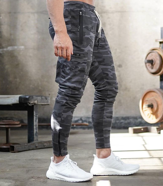Męskie spodnie sportowe slim fit – elastyczne spodnie treningowe z kieszeniami i zamkami
