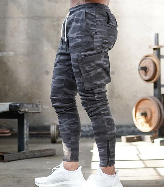 Męskie spodnie sportowe slim fit – elastyczne spodnie treningowe z kieszeniami i zamkami