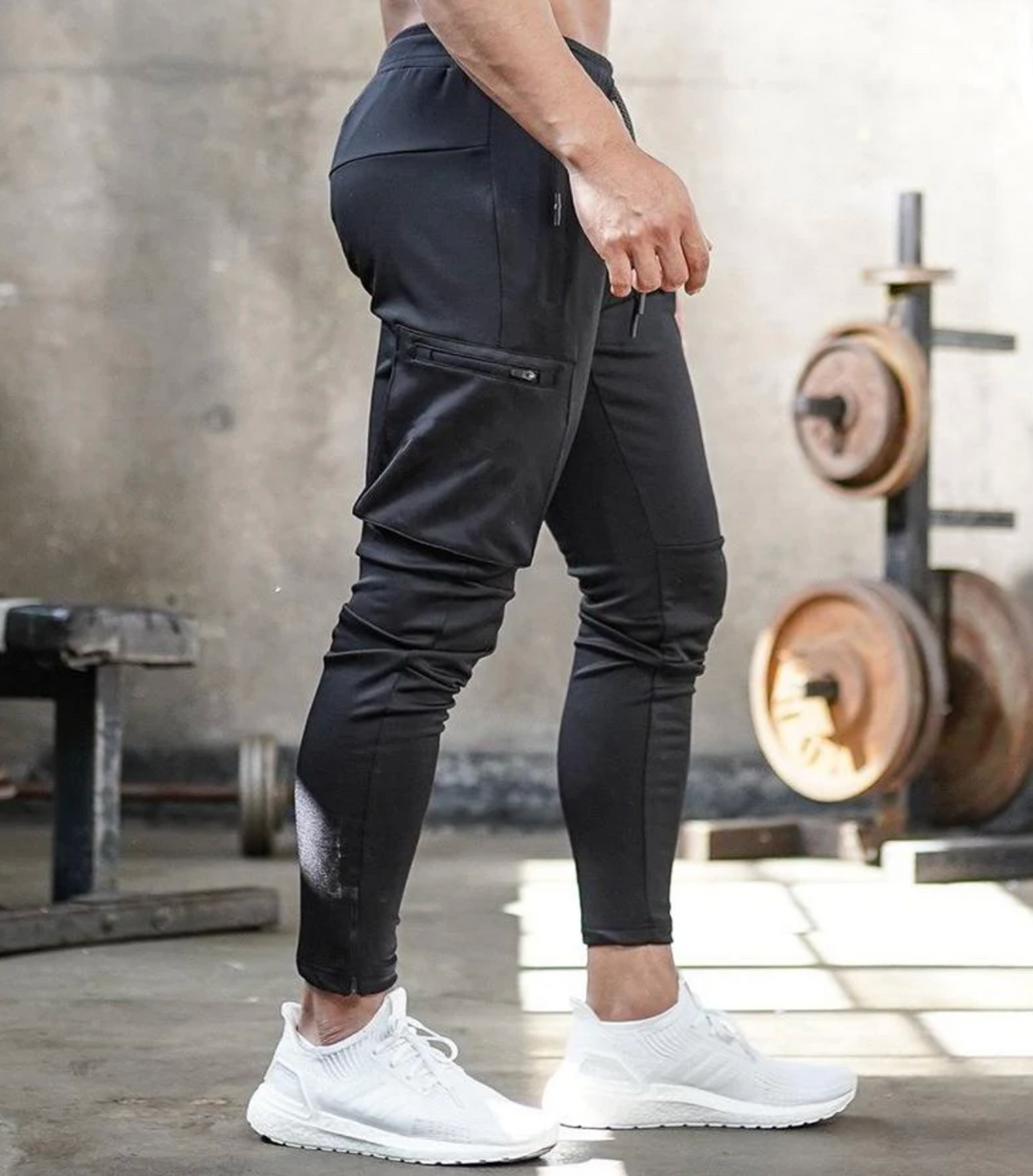 Męskie spodnie sportowe slim fit – elastyczne spodnie treningowe z kieszeniami i zamkami
