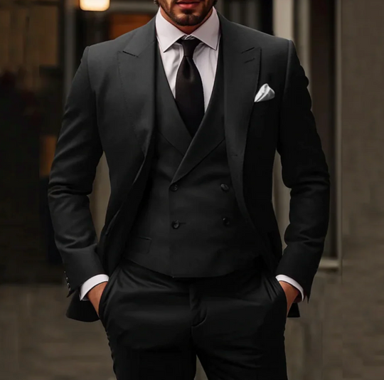 Męski garnitur 3-częściowy elegancki – marynarka, kamizelka i spodnie slim fit formalny zestaw