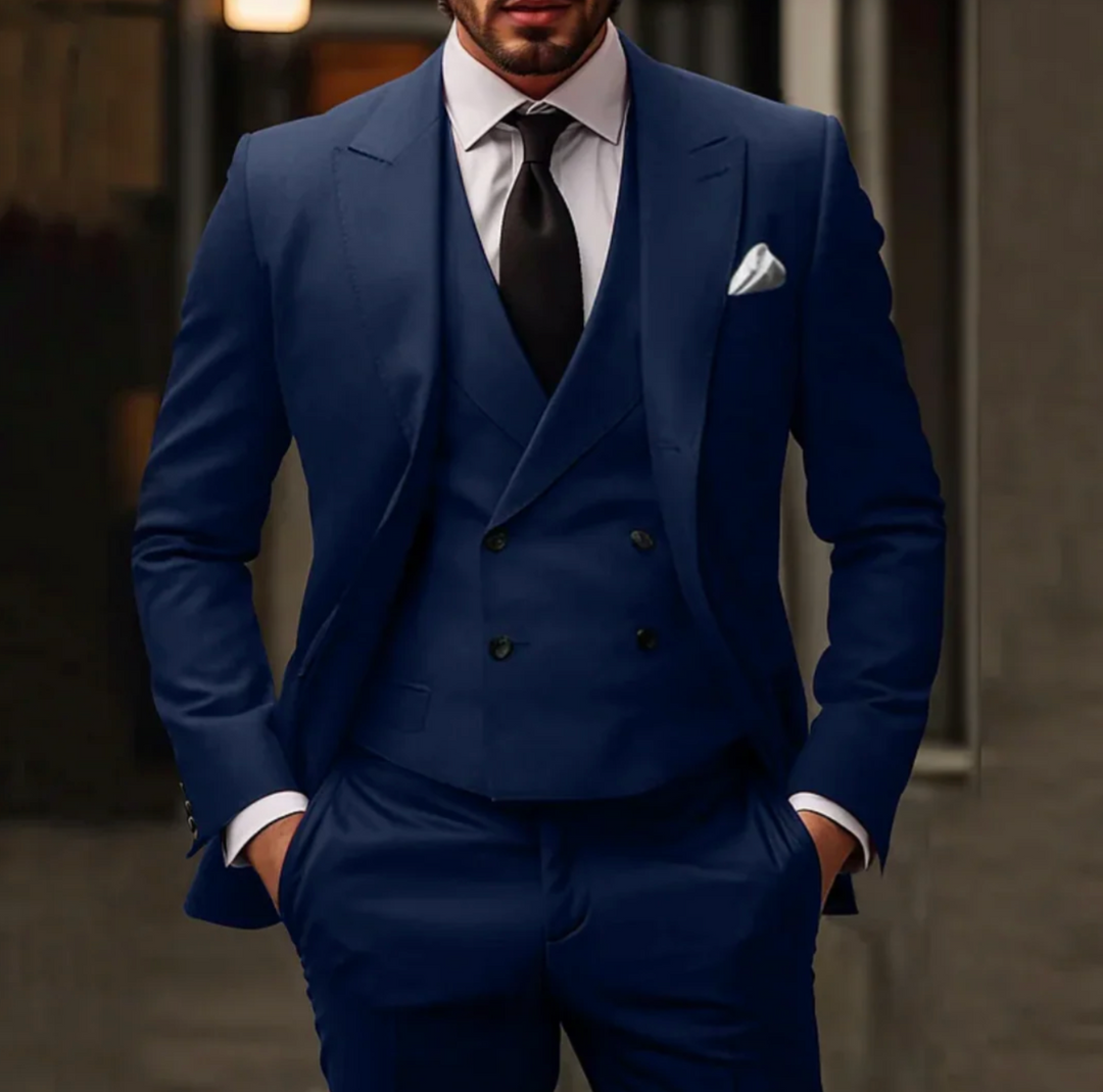 Męski garnitur 3-częściowy elegancki – marynarka, kamizelka i spodnie slim fit formalny zestaw