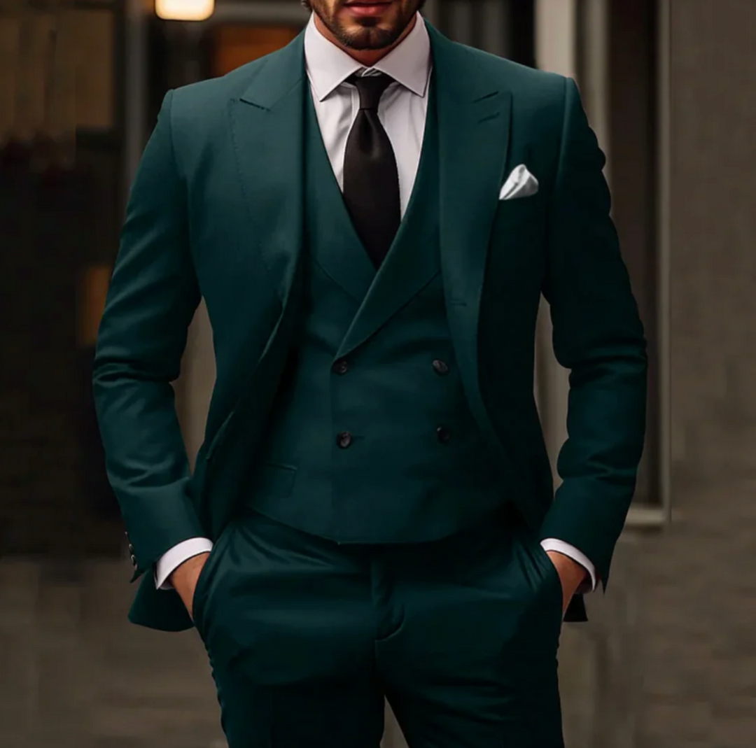 Męski garnitur 3-częściowy elegancki – marynarka, kamizelka i spodnie slim fit formalny zestaw
