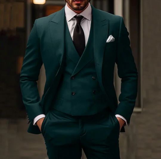 Męski garnitur 3-częściowy elegancki – marynarka, kamizelka i spodnie slim fit formalny zestaw