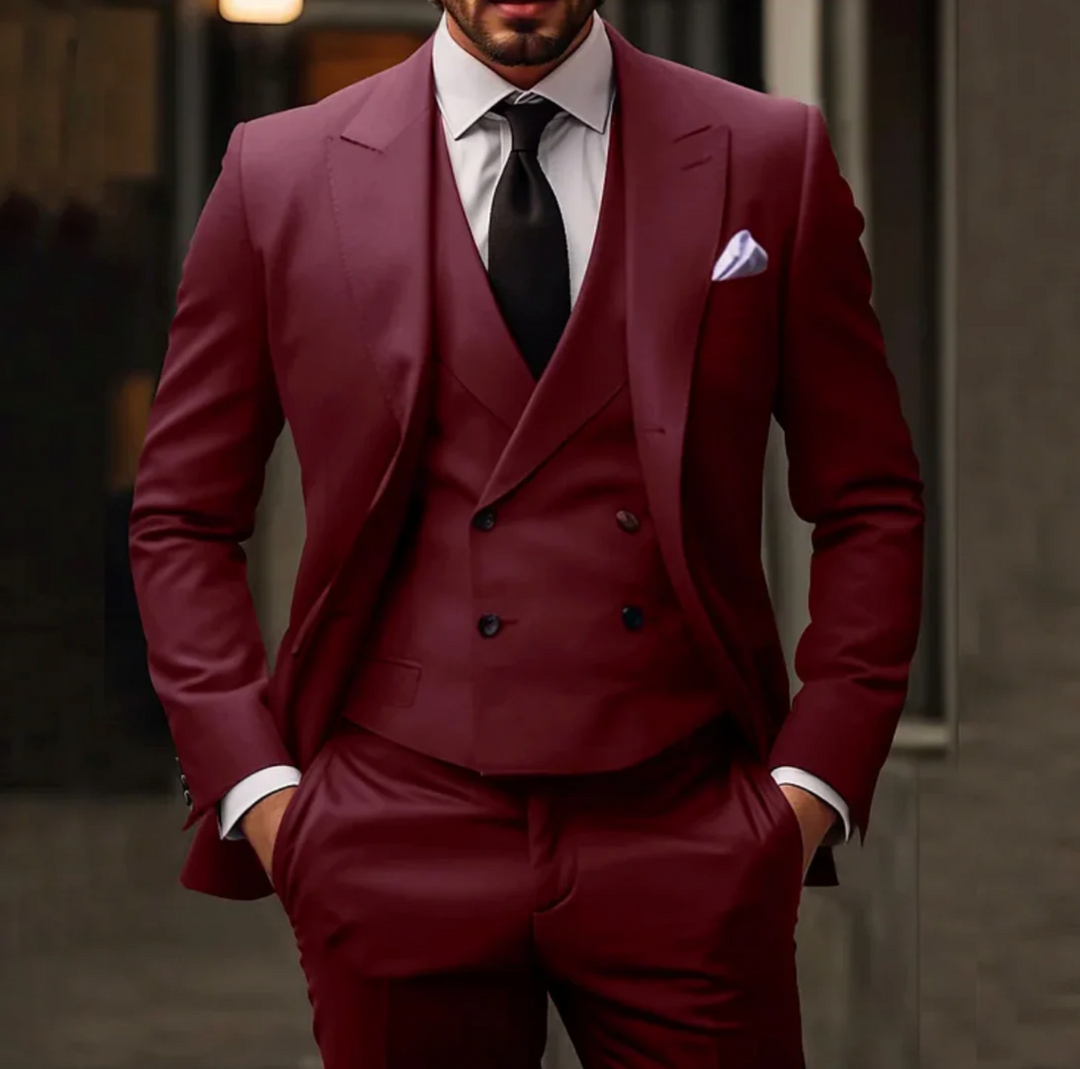 Męski garnitur 3-częściowy elegancki – marynarka, kamizelka i spodnie slim fit formalny zestaw