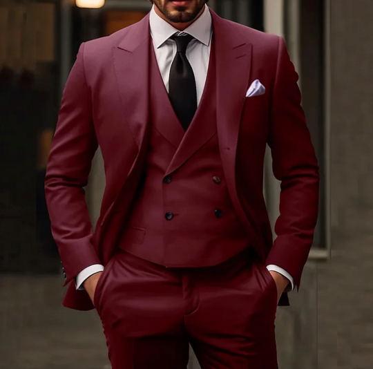 Męski garnitur 3-częściowy elegancki – marynarka, kamizelka i spodnie slim fit formalny zestaw
