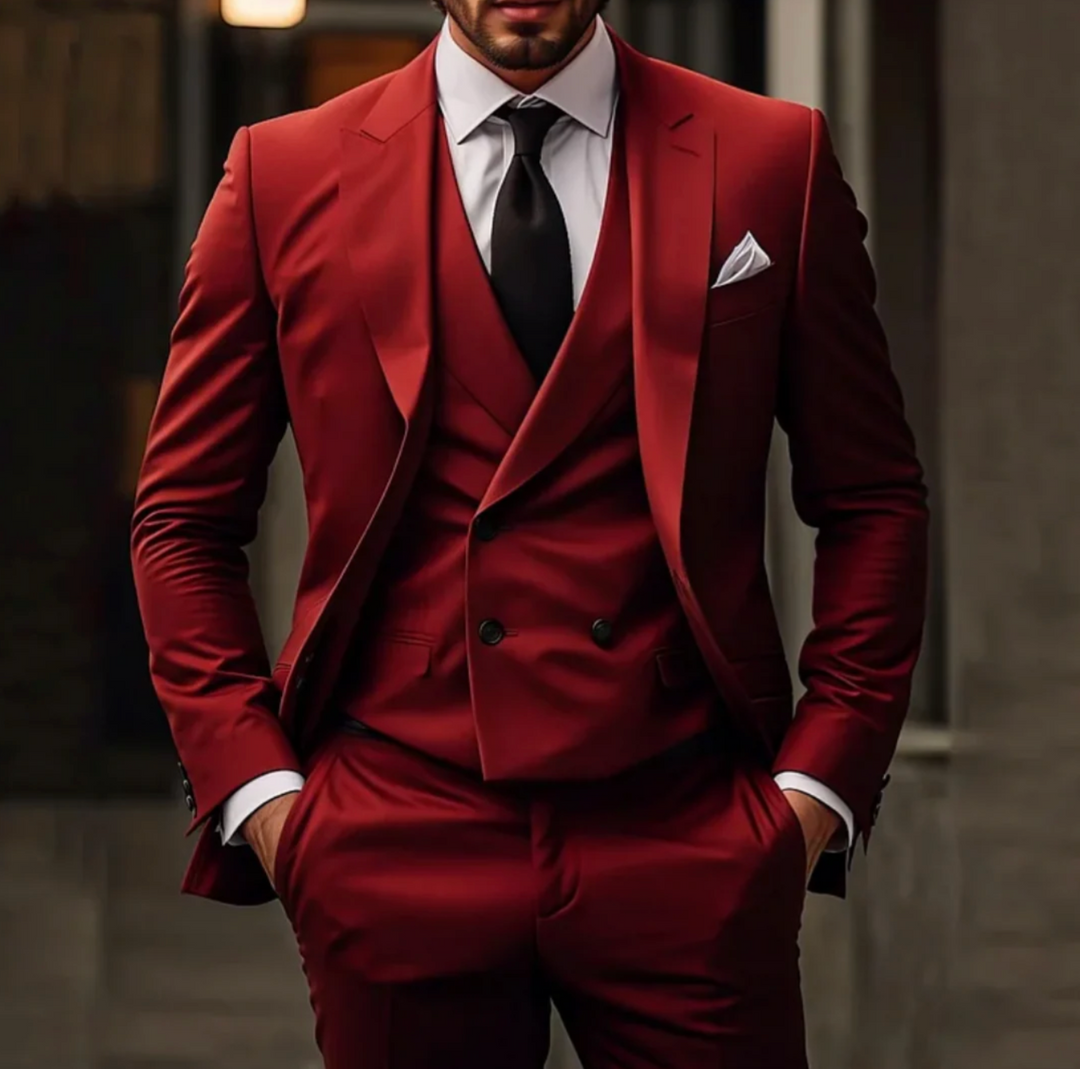 Męski garnitur 3-częściowy elegancki – marynarka, kamizelka i spodnie slim fit formalny zestaw