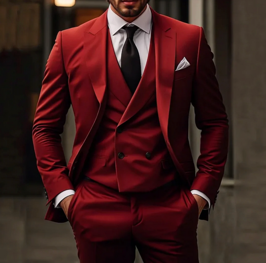 Męski garnitur 3-częściowy elegancki – marynarka, kamizelka i spodnie slim fit formalny zestaw