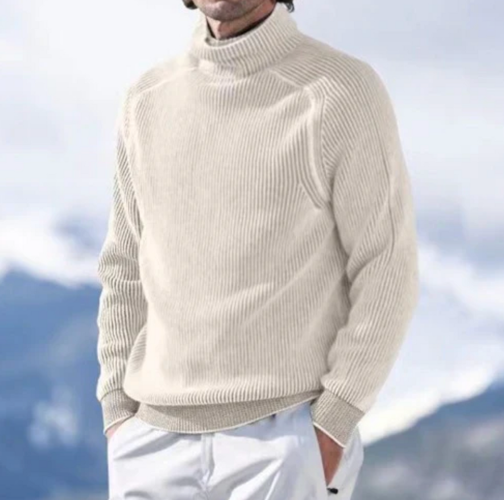 Męski golf kaszmirowy prążkowany – elegancki sweter z wysokim kołnierzem na jesień i zimę