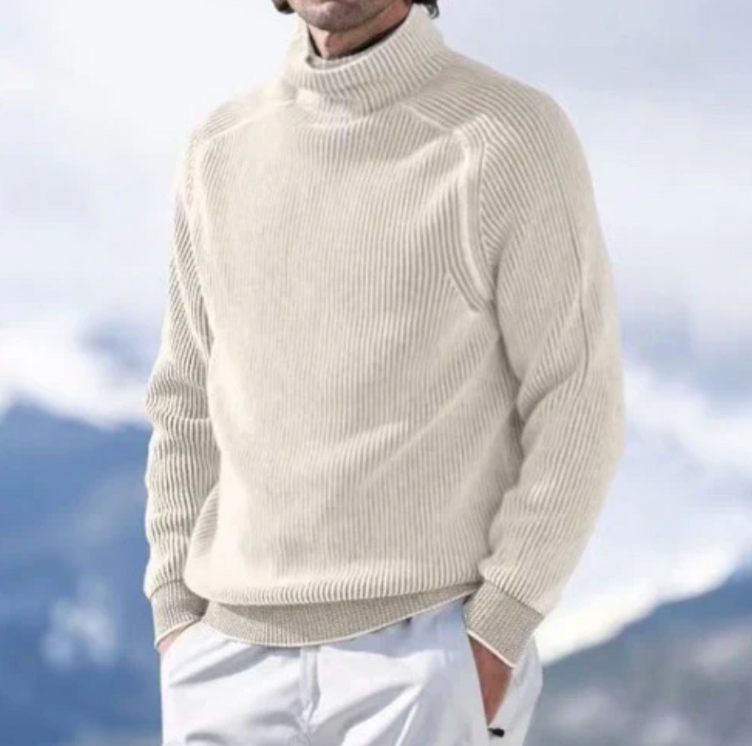 Męski golf kaszmirowy prążkowany – elegancki sweter z wysokim kołnierzem na jesień i zimę