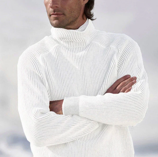 Męski golf kaszmirowy prążkowany – elegancki sweter z wysokim kołnierzem na jesień i zimę