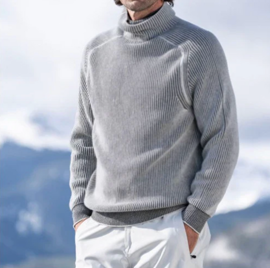 Męski golf kaszmirowy prążkowany – elegancki sweter z wysokim kołnierzem na jesień i zimę