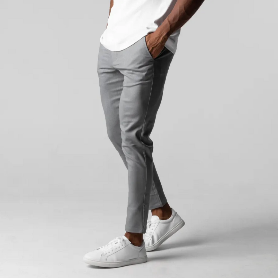 Męskie chinosy slim fit – elastyczne spodnie casual z wygodnym pasem