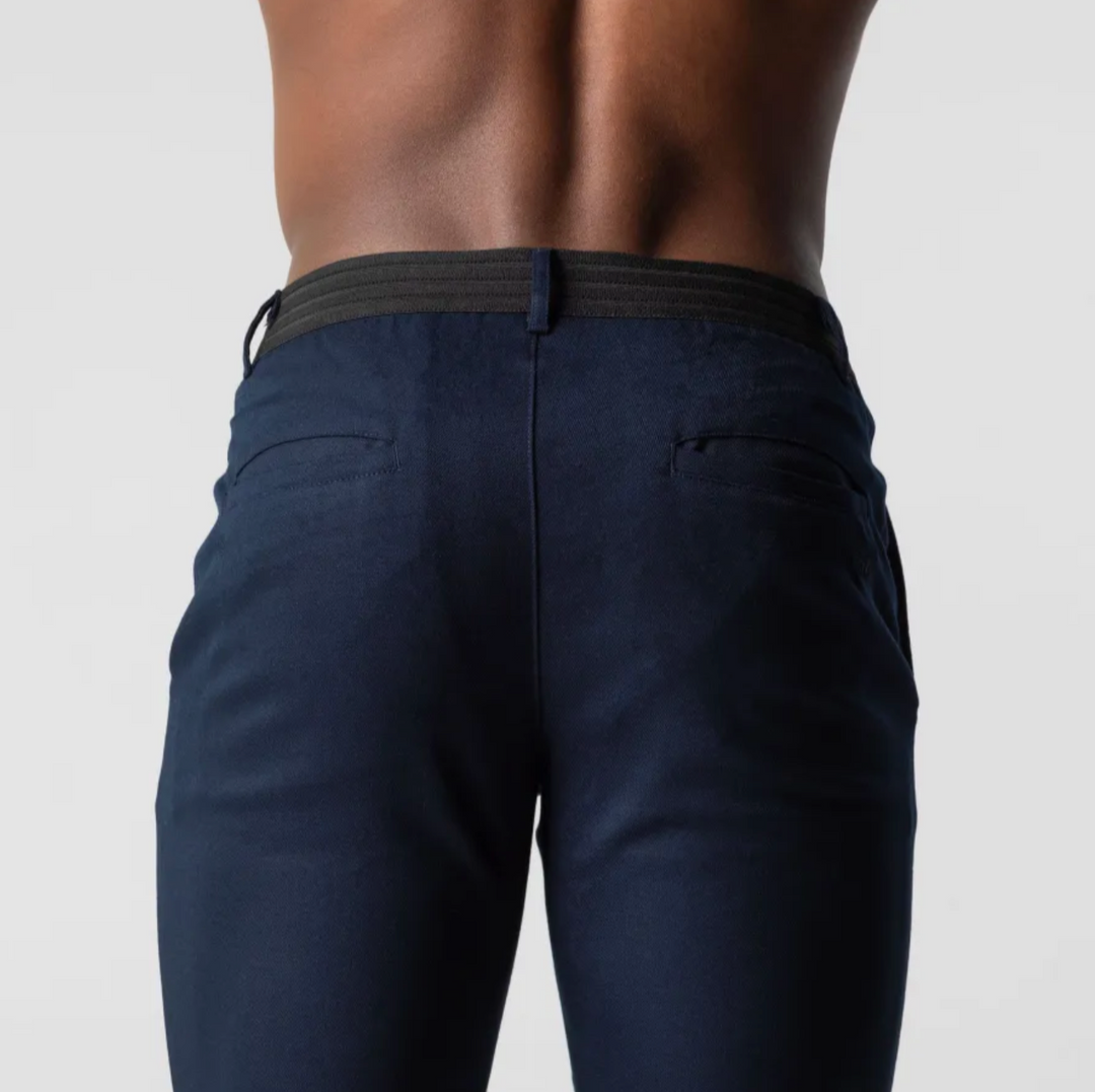 Męskie chinosy slim fit – elastyczne spodnie casual z wygodnym pasem