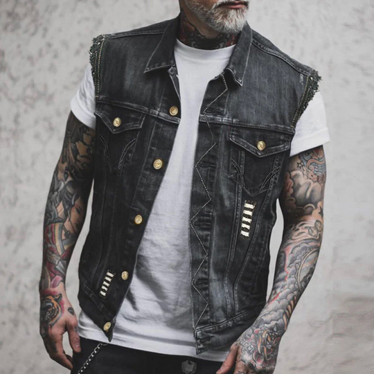 Męska kamizelka jeansowa bez rękawów – casual, denim, klasyczny krój