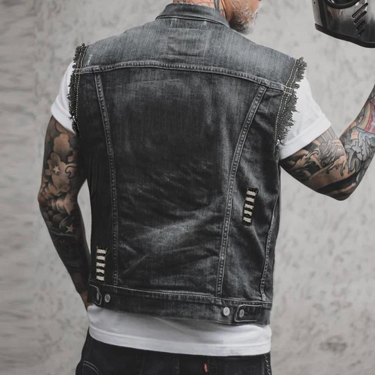 Męska kamizelka jeansowa bez rękawów – casual, denim, klasyczny krój