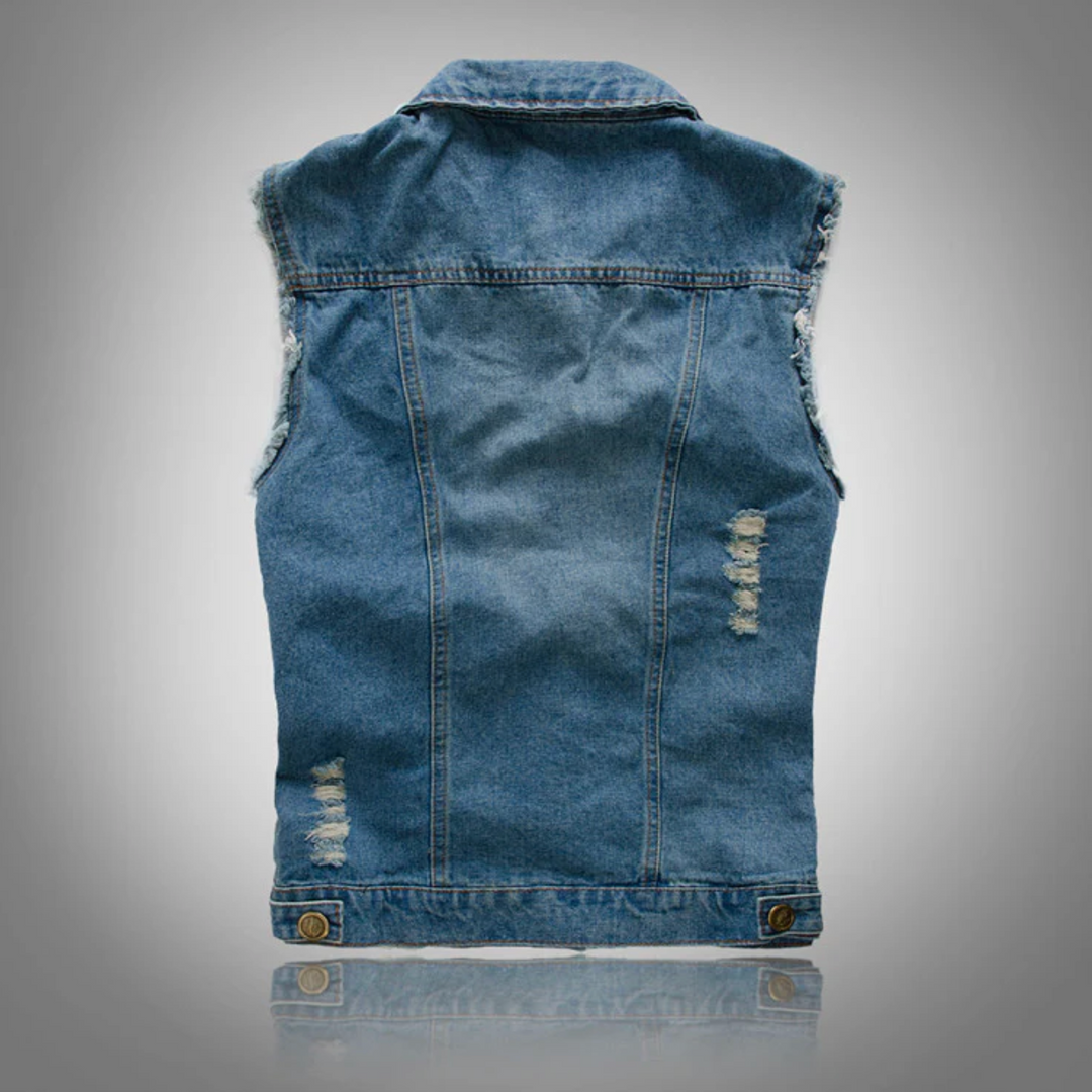 Męska kamizelka jeansowa bez rękawów – casual, denim, klasyczny krój