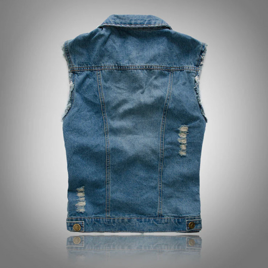 Męska kamizelka jeansowa bez rękawów – casual, denim, klasyczny krój