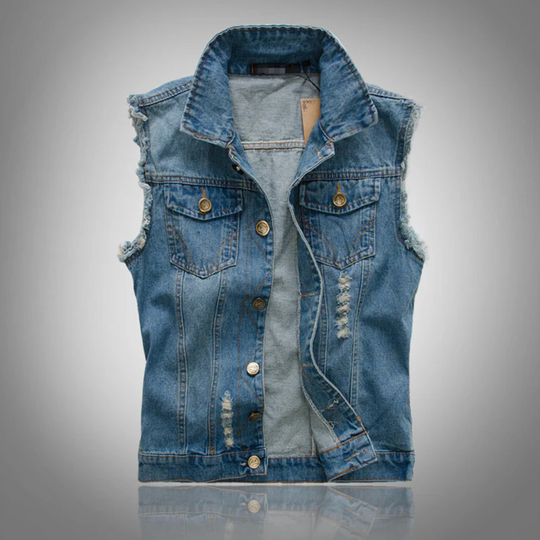 Męska kamizelka jeansowa bez rękawów – casual, denim, klasyczny krój