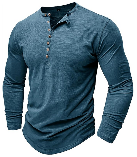Męska koszulka longsleeve z guzikami – bawełniana, casual, dopasowany krój