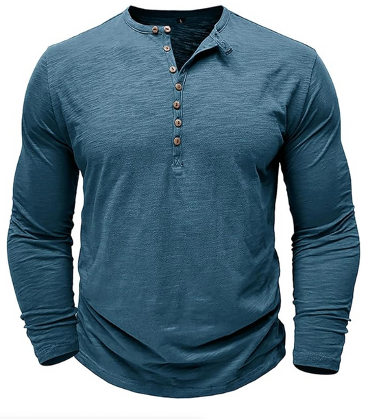 Męska koszulka longsleeve z guzikami – bawełniana, casual, dopasowany krój