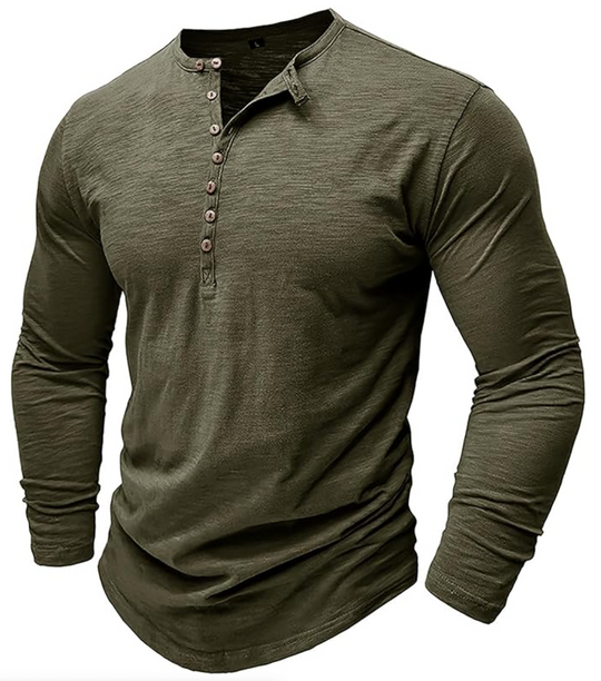 Męska koszulka longsleeve z guzikami – bawełniana, casual, dopasowany krój