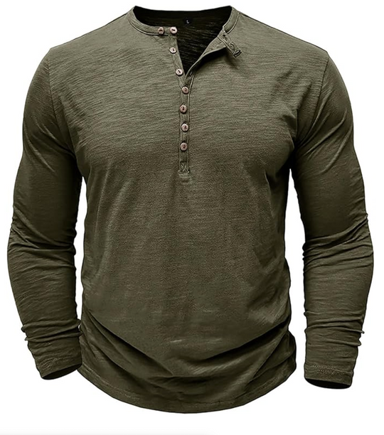 Męska koszulka longsleeve z guzikami – bawełniana, casual, dopasowany krój