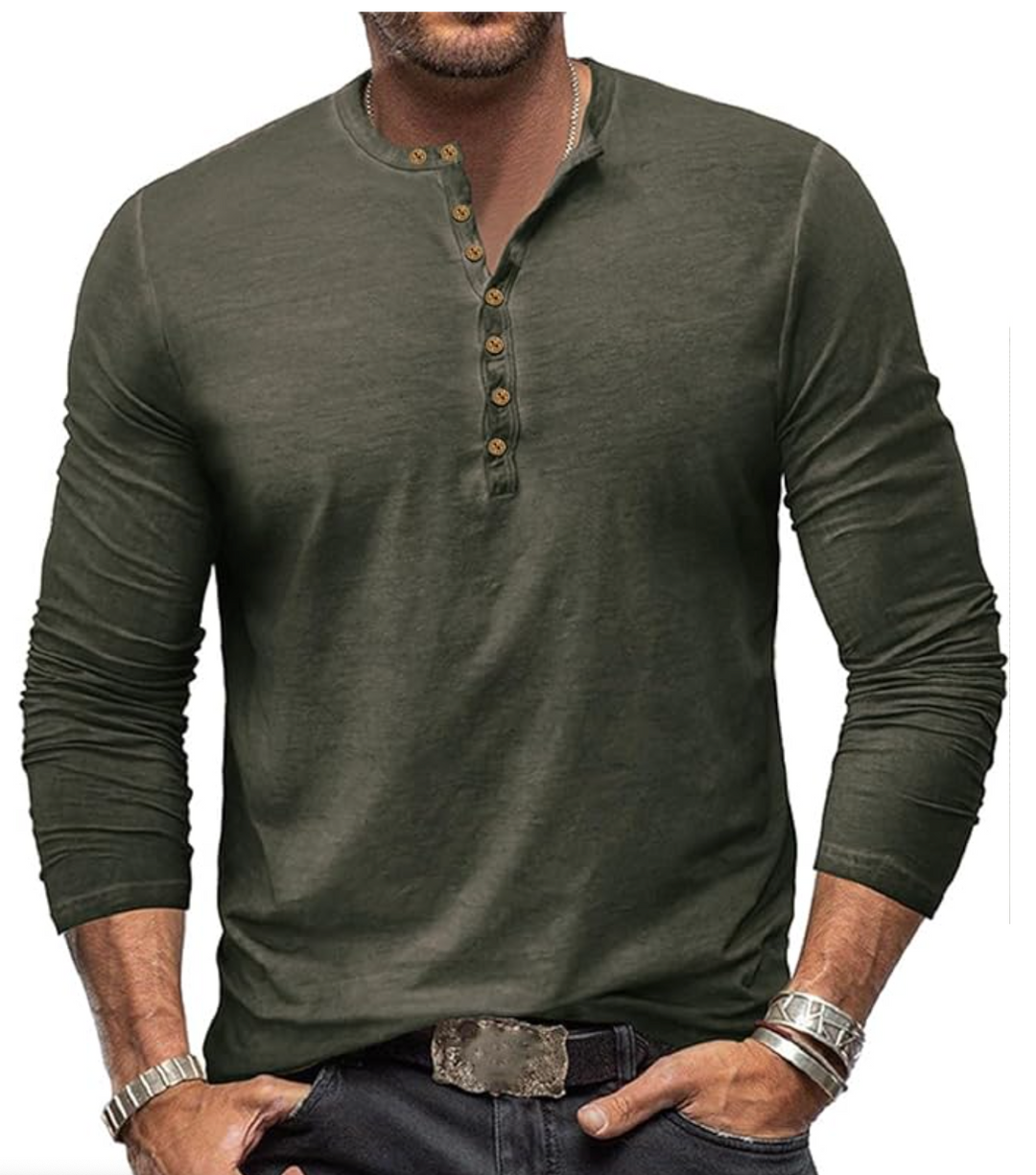 Męska koszulka longsleeve z guzikami – bawełniana, casual, dopasowany krój