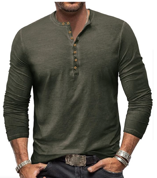 Męska koszulka longsleeve z guzikami – bawełniana, casual, dopasowany krój