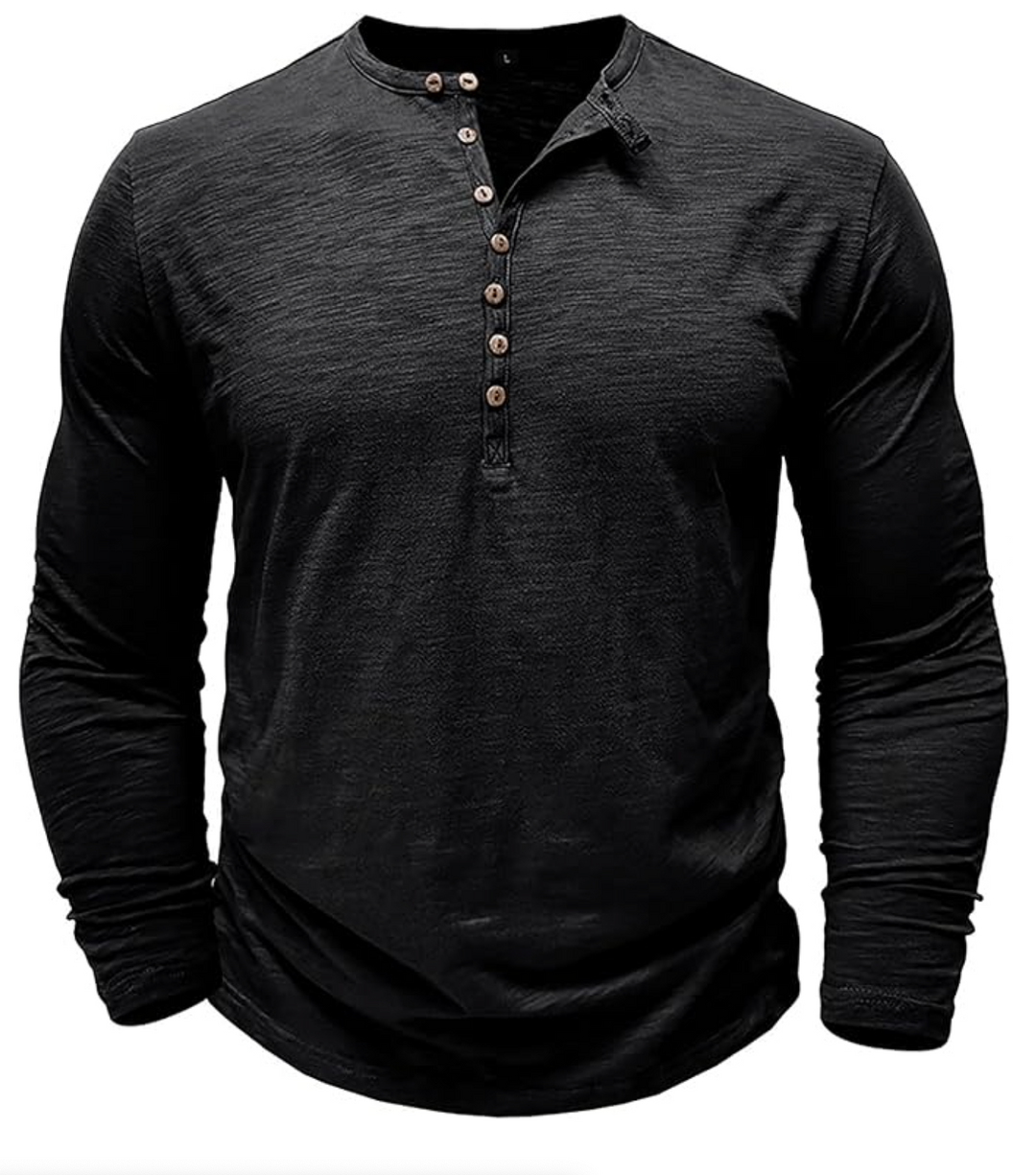 Męska koszulka longsleeve z guzikami – bawełniana, casual, dopasowany krój