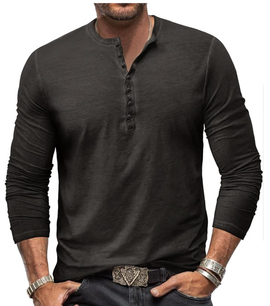 Męska koszulka longsleeve z guzikami – bawełniana, casual, dopasowany krój