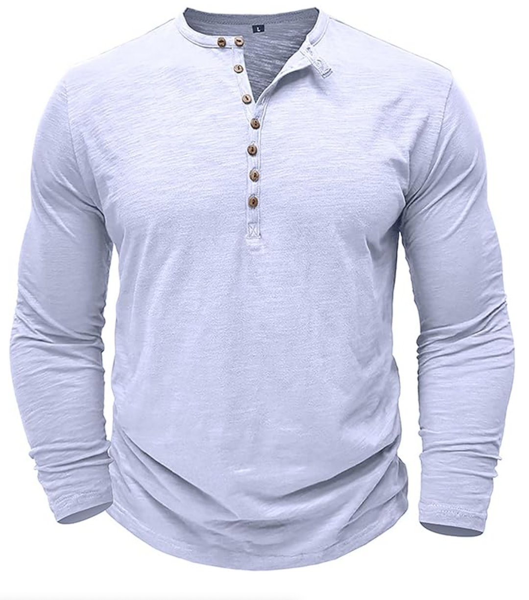 Męska koszulka longsleeve z guzikami – bawełniana, casual, dopasowany krój