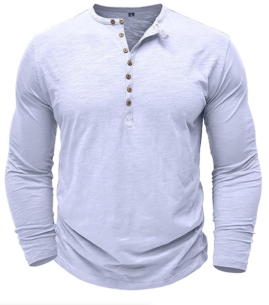 Męska koszulka longsleeve z guzikami – bawełniana, casual, dopasowany krój
