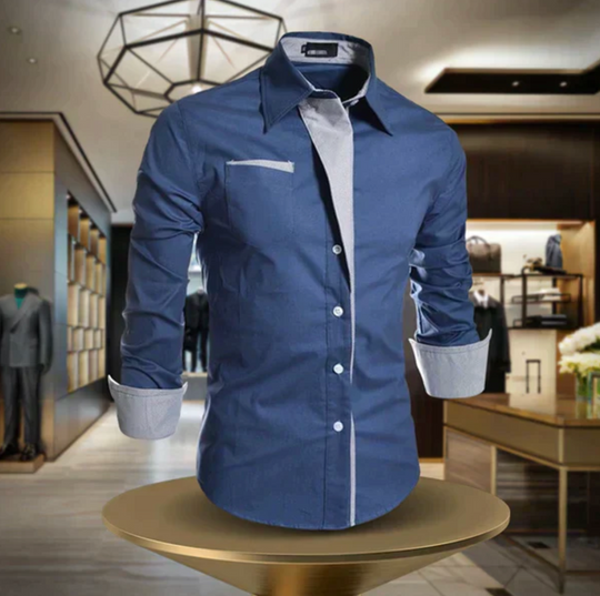 Męska koszula elegancka slim fit – klasyczna koszula bawełniana z kontrastowymi detalami