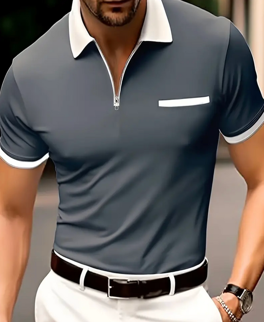 Męska koszulka polo z zamkiem – elegancki T-shirt casual o dopasowanym kroju