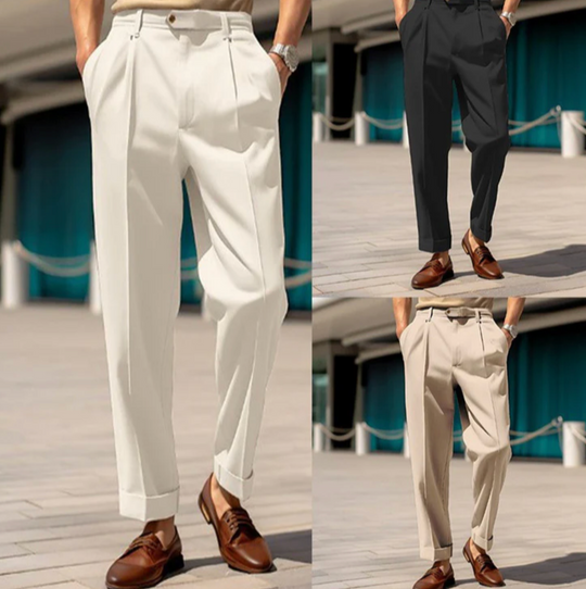 Męskie eleganckie spodnie materiałowe – klasyczny krój, komfort i styl na każdą okazję