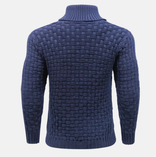 Męski sweter z golfem – elegancki, dzianinowy, dopasowany krój, komfort na co dzień