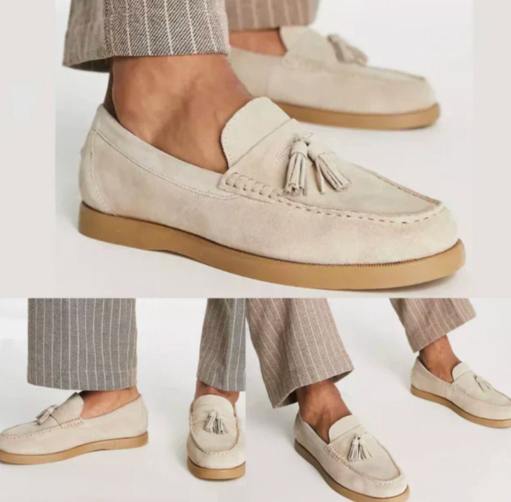 Męskie mokasyny zamszowe slip-on z chwostami
