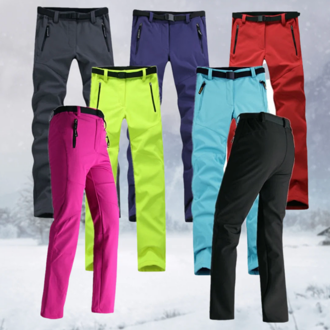 Damskie spodnie trekkingowe softshell ocieplane – wodoodporne spodnie outdoorowe z polarem i kieszeniami