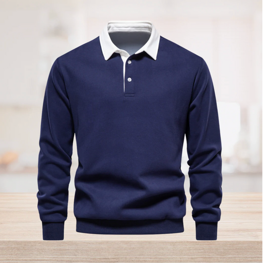 Męska bluza polo z długim rękawem – elegancka bluza casual z kołnierzykiem