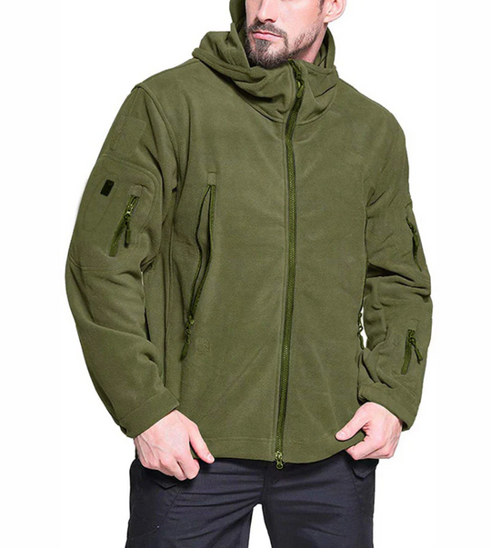 Męska bluza taktyczna polarowa z kapturem – ciepła kurtka outdoor na zamek