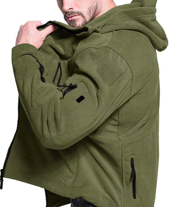 Męska bluza taktyczna polarowa z kapturem – ciepła kurtka outdoor na zamek
