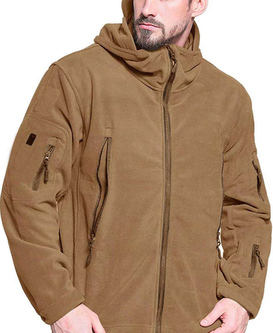Męska bluza taktyczna polarowa z kapturem – ciepła kurtka outdoor na zamek
