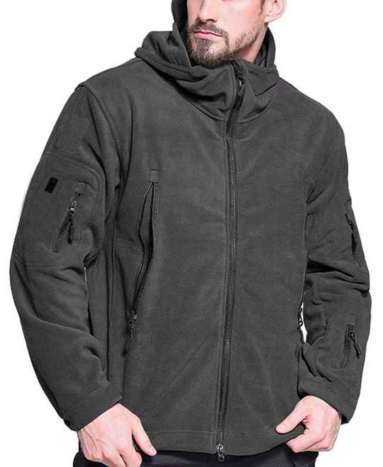 Męska bluza taktyczna polarowa z kapturem – ciepła kurtka outdoor na zamek